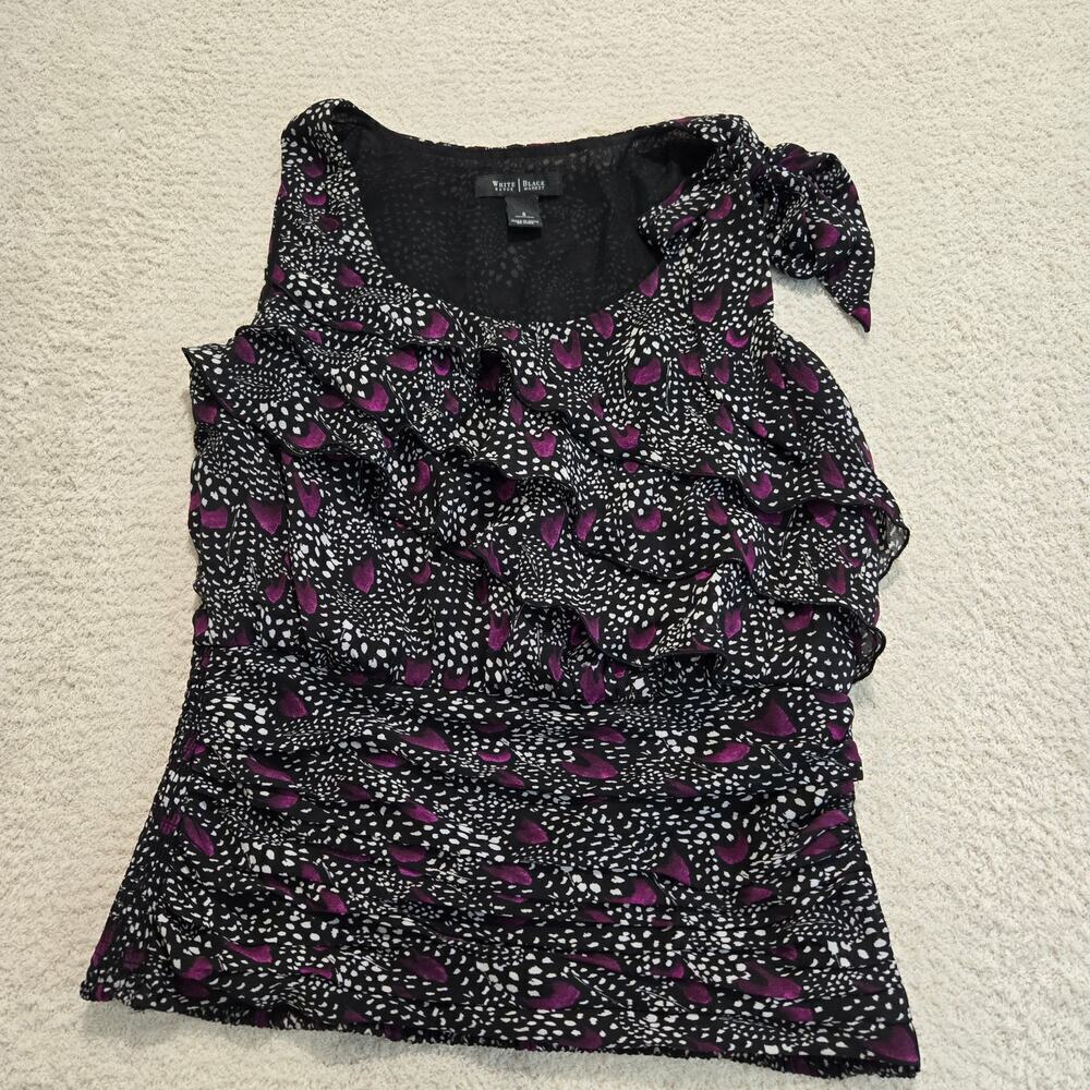 White House Black Market Black Purple Ruffled Tiered Sleeveless Tank Blouse S